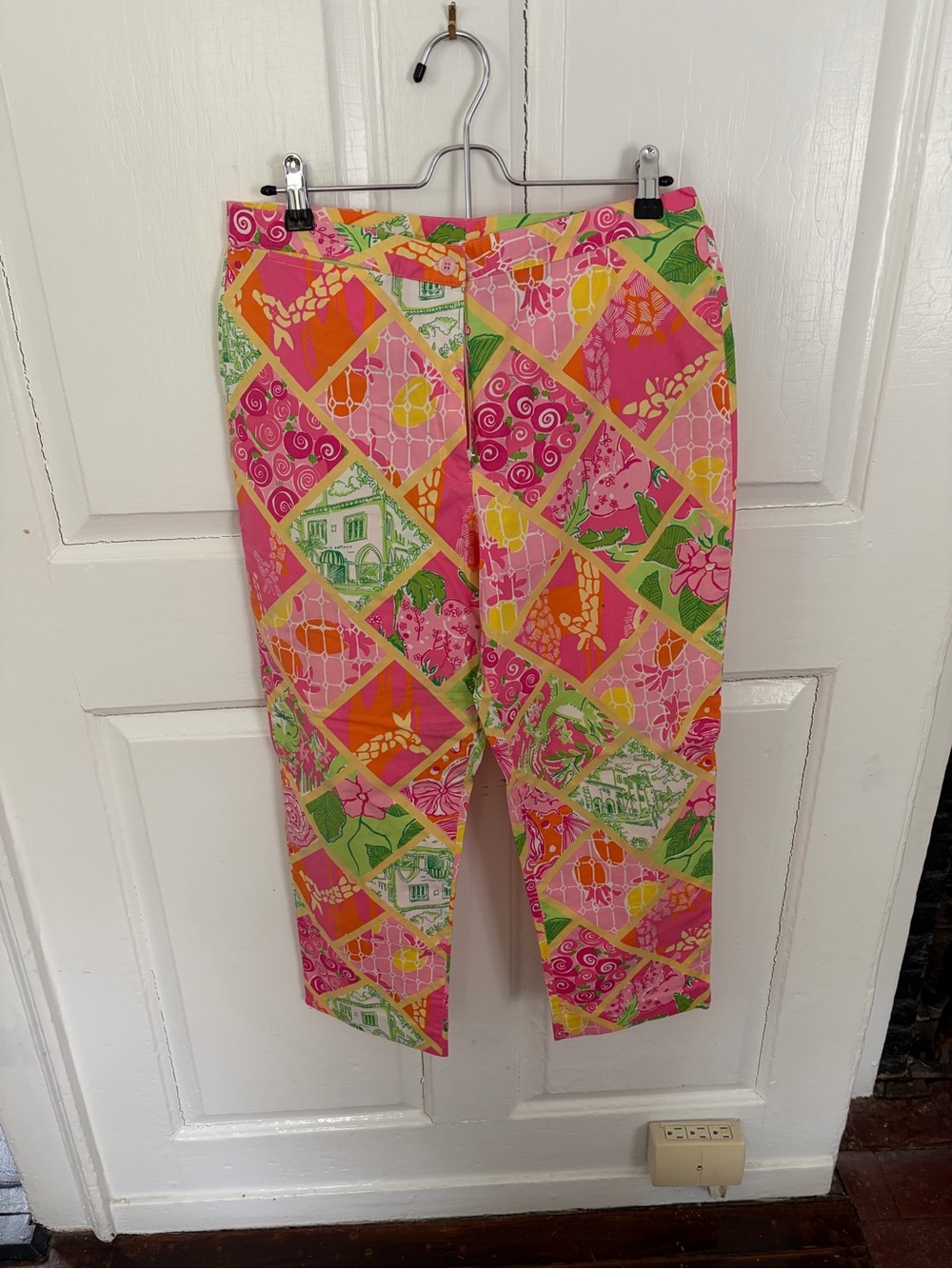 Vibrant Pink & Green Patchwork Lilly Pulitzer Capri Pants